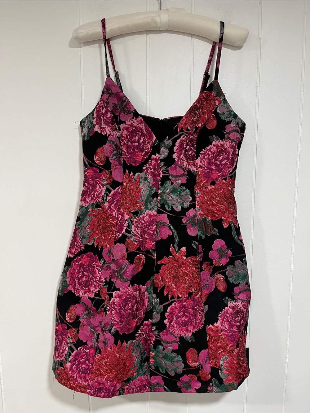 Lulu's Black Mini Dress with Fuchsia Floral Velvet S NWT HOLIDAY